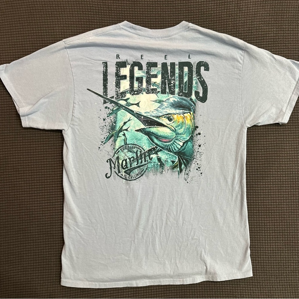 Reel Legends Men's Solid Short Sleeve T-Shirt w/Marlin Large